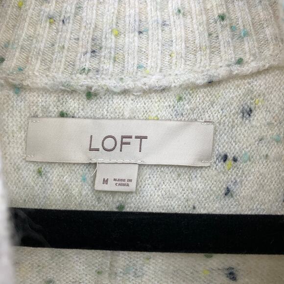 LOFT Pullover Mock Neck Sweater Womens Size Medium Cream Speckled Knit - Picture 5 of 6